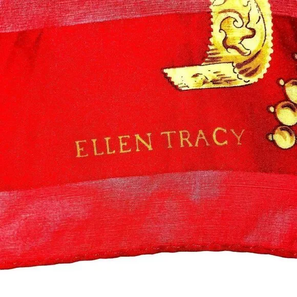 Vintage Scarf Ellen Tracy 80s Red Gold Chains 34 x 35 - Picture 4 of 8